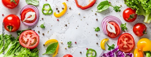 a variety of vegetables are arranged on a white surface