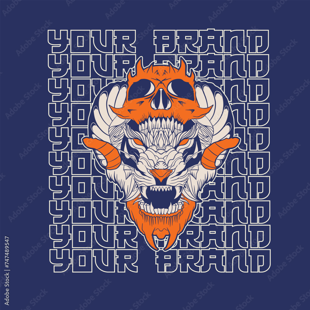 Fototapeta premium Tiger anger. Vector illustration of a tiger head. 