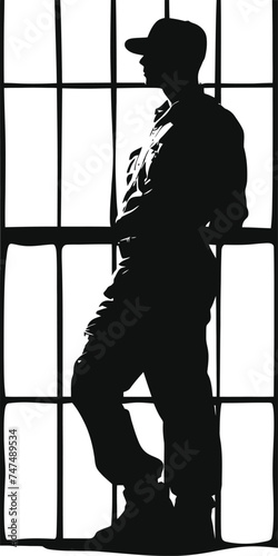 Silhouette prisoner in jail black color only full body