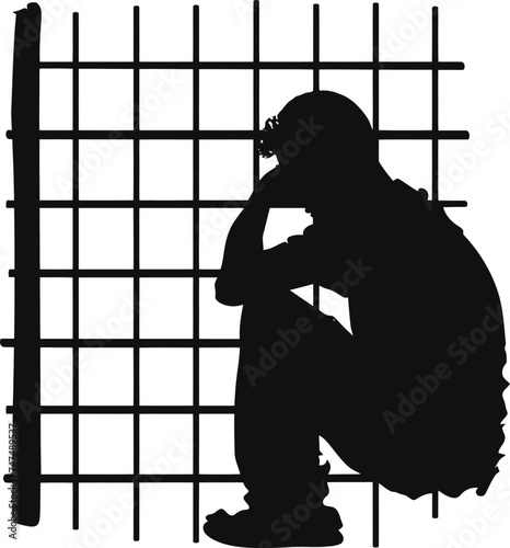 Silhouette prisoner in jail black color only full body