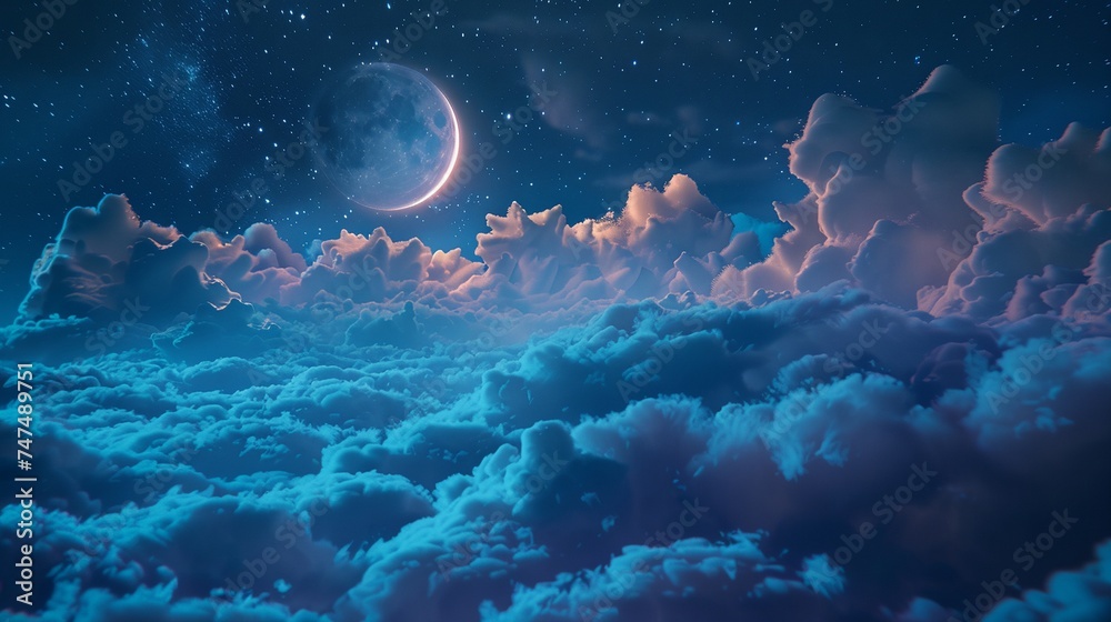 a full moon is seen above the clouds - obrazy, fototapety, plakaty 