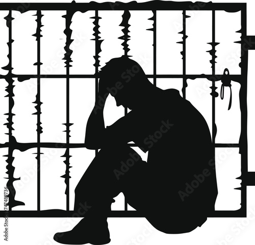 Silhouette prisoner in jail black color only full body