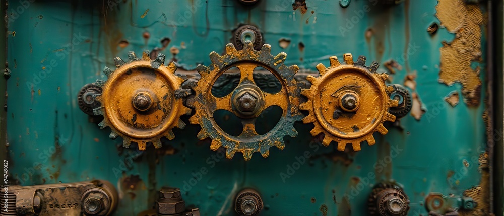 rusty machine, rusty gears, mechanic gear, azure, rusty mechanism