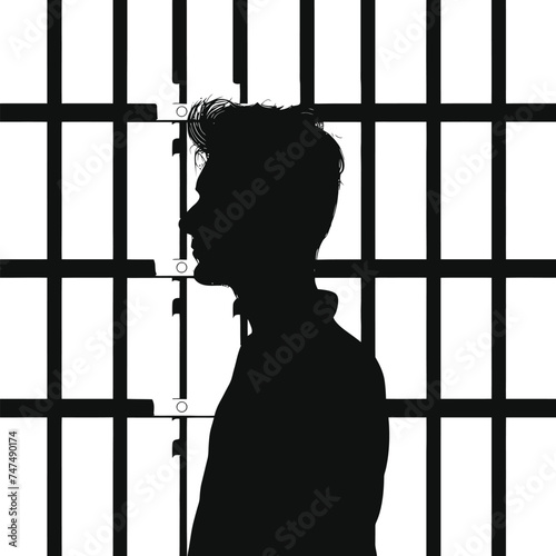 Silhouette prisoner in jail black color only full body