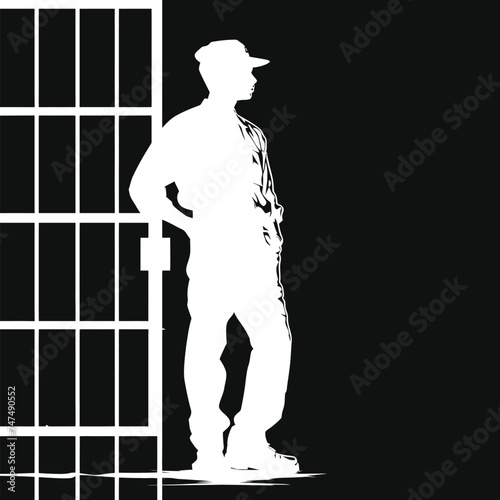 Silhouette prisoner in jail black color only full body