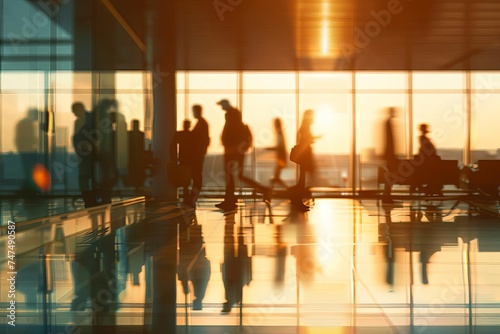 Blurred scene of business professionals engaging in a strategic meeting within a contemporary office space Symbolizing collaboration and corporate dynamics.