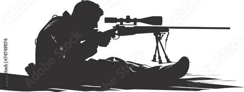 Silhouette sniper aiming at target black color only
