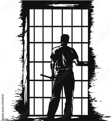 Silhouette prisoner in jail black color only full body