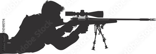 Silhouette sniper aiming at target black color only