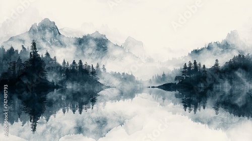 This abstract hand-painted Chinese landscape art wallpaper is suitable for print and digital media, rugs, wallpaper, wall art, graphic design, social media, posters, gallery walls, and T-shirt