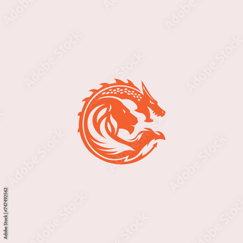 Abstract Combination of Dragon and Lion Art Logo Design