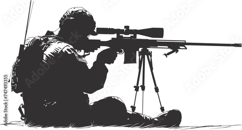 Silhouette sniper aiming at target black color only