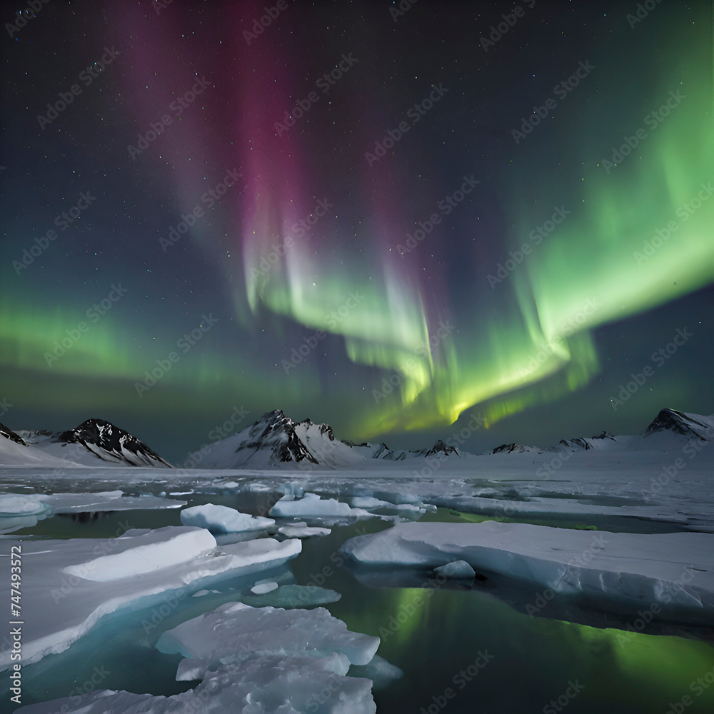 Arctic Landscape with Aurora