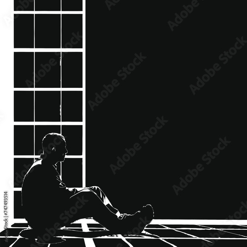 Silhouette prisoner in jail black color only full body