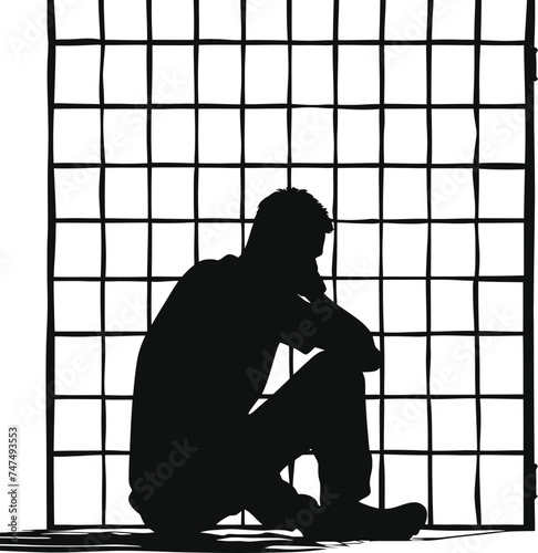 Silhouette prisoner in jail black color only full body
