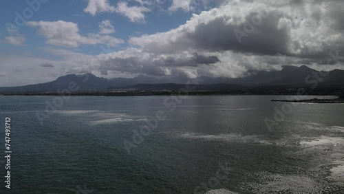 Top view flight along the South Africa Gordon Bay coast line