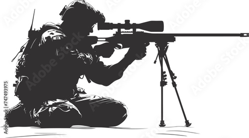 Silhouette sniper aiming at target black color only