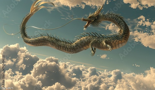 chinese dragon in the sky, in the style of red and golden illusion © STOCKYE STUDIO