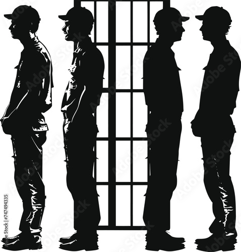 Silhouette prisoner in jail black color only full body