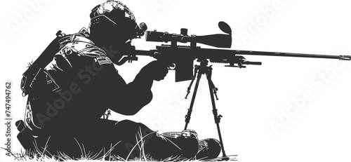 Silhouette sniper aiming at target black color only photo