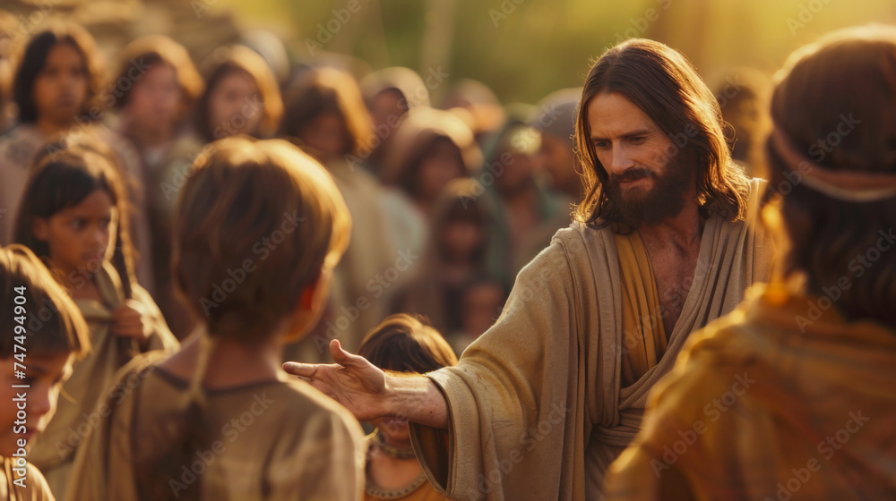 Compassionate biblical figure among followers