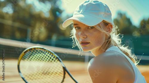 An intense portrait of a young tennis player on the court © Paula