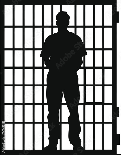 Silhouette prisoner in jail black color only full body