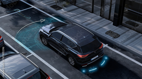 Fahrerassistenzsysteme mit Kollisionsvermeidung durch Sensoren und Abstandsregelung mit autonomer Fahrzeugtechnologie und künstlicher Intelligenz in Fahrzeugen Generative AI