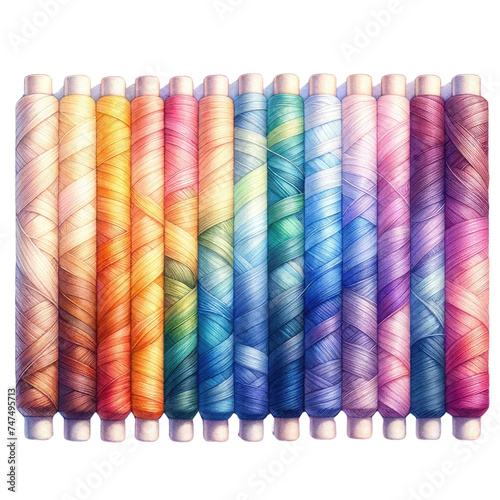 Sewing thread, various colors, transparent background