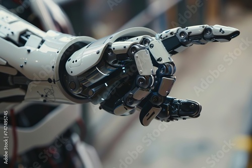 Futuristic robotic hand pointing Symbolizing the integration of robotics and artificial intelligence in society