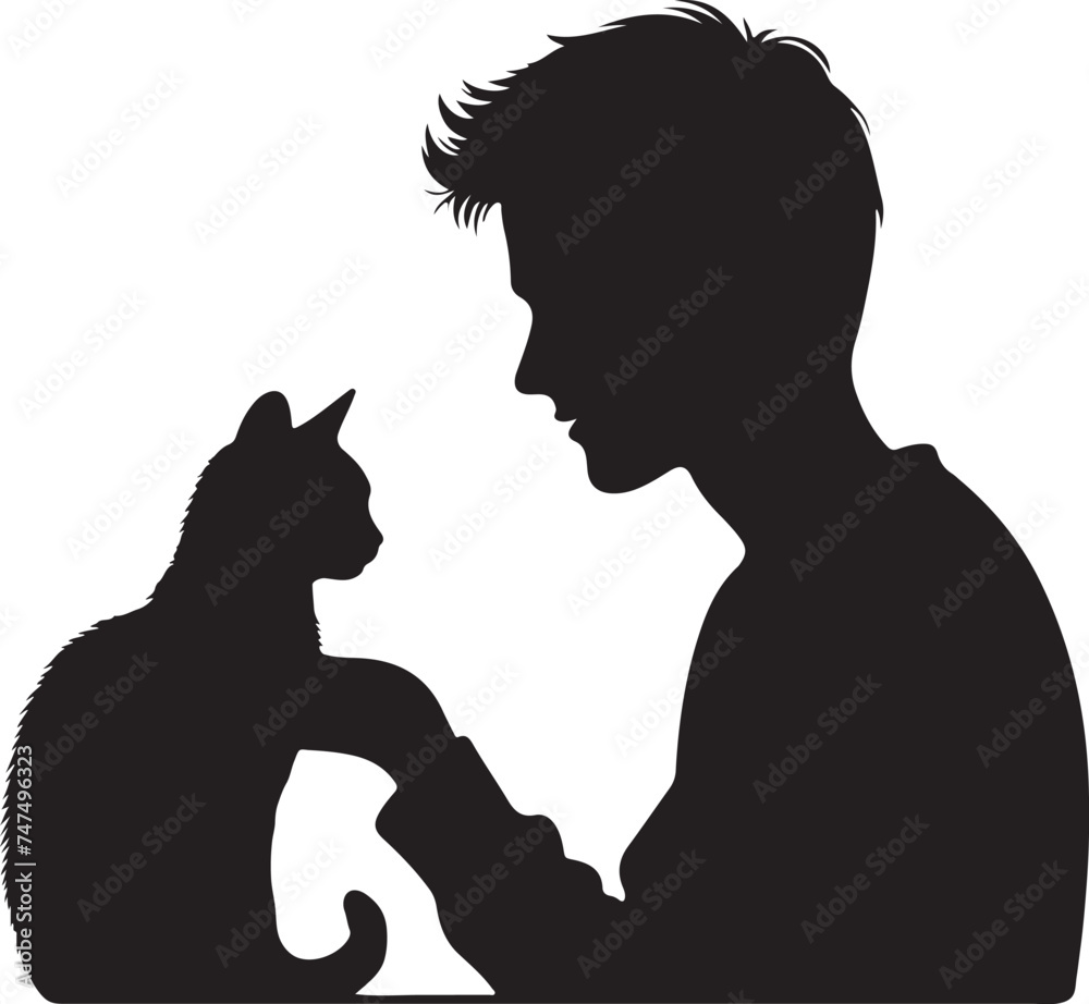 black silhouette of a man with cat 