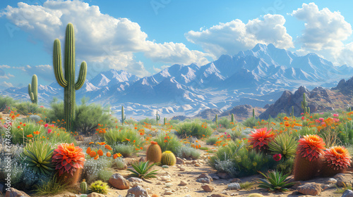 the background of desert plants, deserts and cactuses, in the style of 8k 3d, slide film, miniaturecore, photo-realistic hyperbole, pixelated, ahmed morsi, wimmelbilder photo