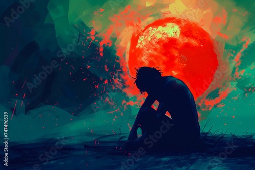 Depression and anxiety abstract painting. Mental health, sadness and isolation