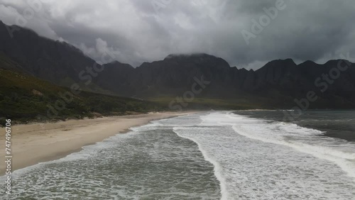 South Africa Top View to Kogel Bay beach with a cloudy background photo