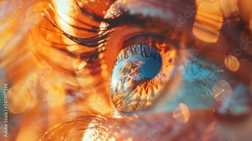 Close up of a person's eye with a blurry background. Suitable for various design projects © Fotograf