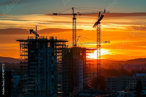 Modern construction site at sunset Highlighting the progress in urban development