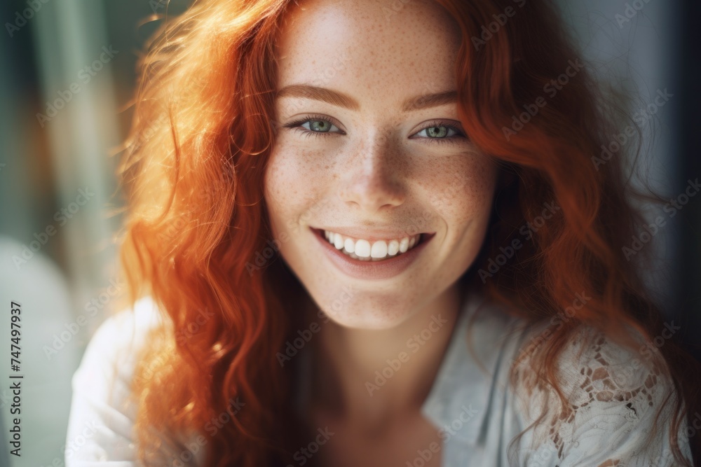 Close-up portrait of a woman with red hair. Suitable for beauty and fashion concepts Close-up portrait of a woman with red hair. Suitable for beauty and fashion concepts