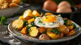 Golden Potatoes and Eggs Kaftaji with Harissa Vegetables