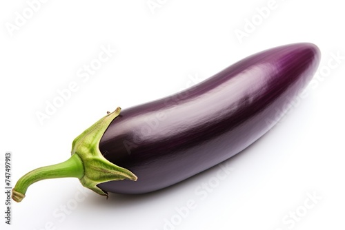 A single eggplant on a white surface. Perfect for food blogs or recipes