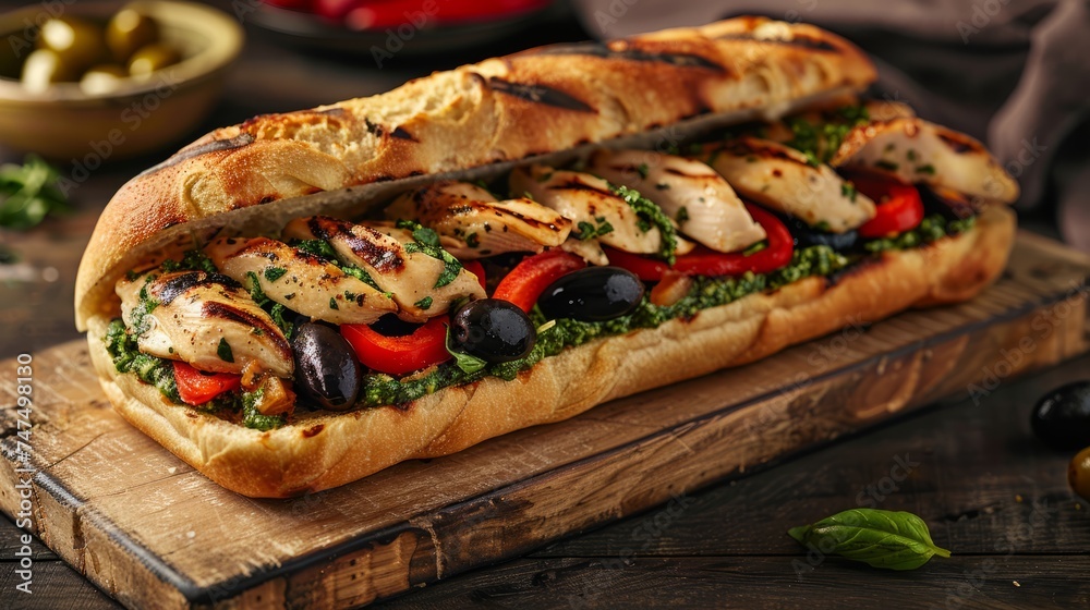 Gourmet Chicken Sandwich with Pesto and Olives