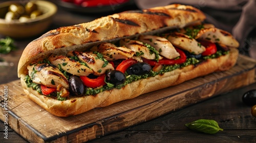 Gourmet Chicken Sandwich with Pesto and Olives