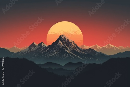 Majestic mountain range with a beautiful sunset in the background. Perfect for nature and landscape themes