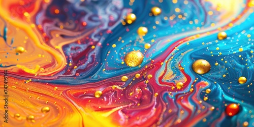 Close up of vibrant and colorful liquid painting, perfect for artistic projects