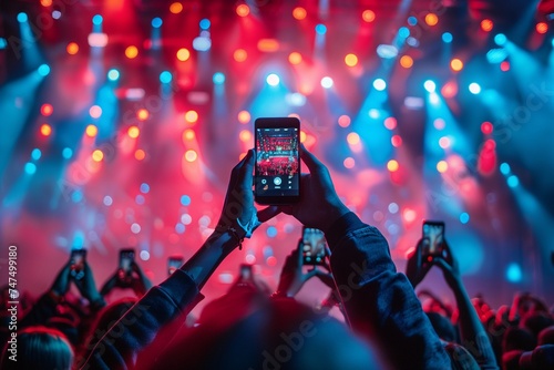 Crowd at Live Event, Concert, or Party Raises Hands and Smartphones in Unison