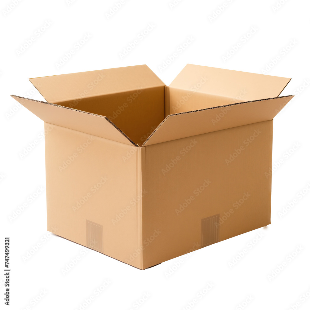 Open Empty Cardboard Box on transparent Background Ready for Packaging