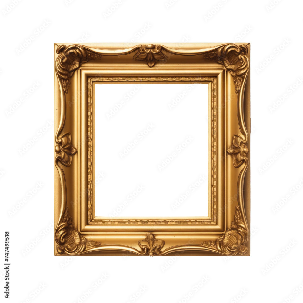 Elegant Golden Baroque Style Picture Frame Isolated on transparent Background Elegant Golden Baroque Style Picture Frame Isolated on transparent Background