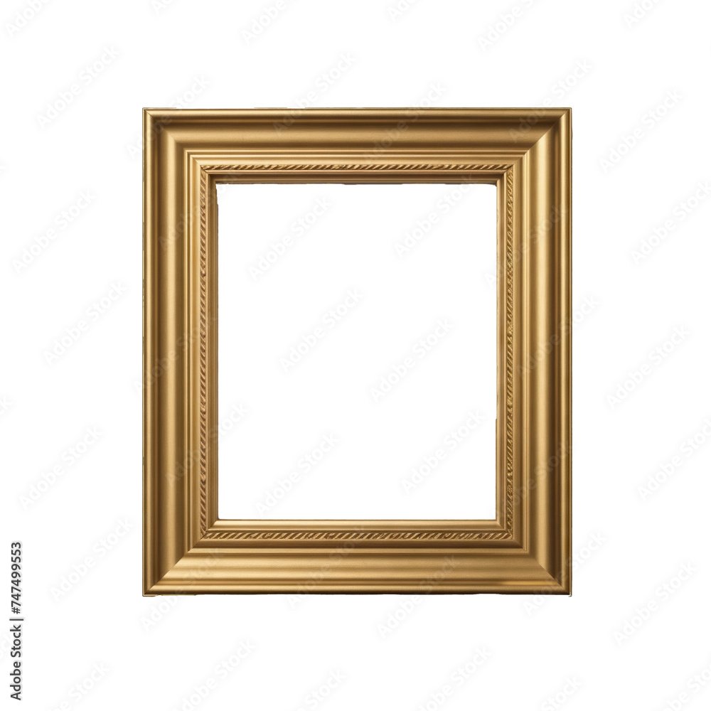 Classic Golden Picture Frame with Simple Geometric Pattern Isolated on transparent background Classic Golden Picture Frame with Simple Geometric Pattern Isolated on transparent background