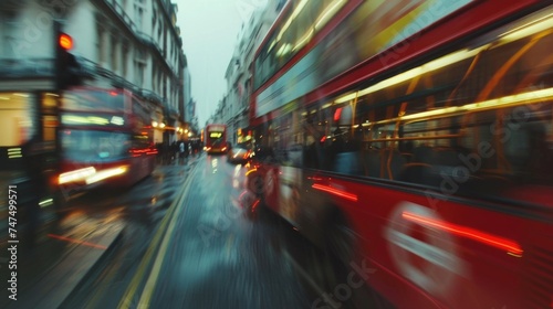 A busy city street with double decker buses, ideal for urban scenes © Fotograf