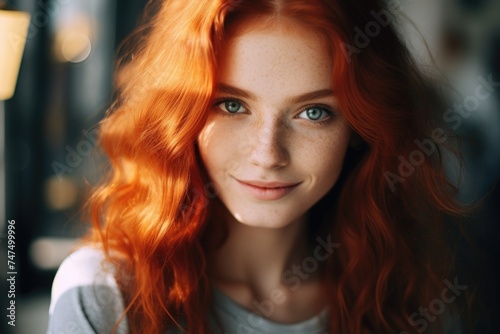 A close up image of a woman with vibrant red hair. Perfect for beauty or hair care concepts