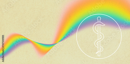 äskulapstab zeichen karte visitenkarte medizin praxis arzt heilkunde regenbogen vielfalt gemeinschaft photo